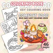 46-220g Livro de Colorir de Algodão Doce Quente e Doce, Livro de Colorir de Papel de Pele Macia, Estilo Curativo, Padrão de Comida de Algodão Doce, Esquema de Cores Rosa e Marrom, Inclui Detalhes de Borda Queimada, Colorir para Alívio do Estresse, Adequado para Uso Diário, Papelaria e Suprimentos Escolares, Adequado como Presente para Meninas, Dia dos Namorados, Ano Novo - COMIDA CONFORTANTE - Visão 2