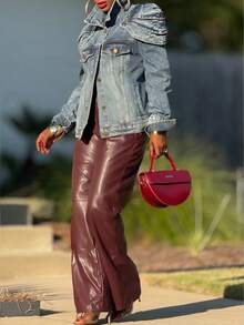 Women's  Denim Jacket With Removable Shoulder Pads & Multiple Pockets - Ideal For Dates, Daily Outfits, Commute & Gatherings - 藍色 - 查看 3