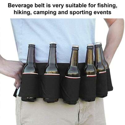 Adjustable Beer Belt With 6 Pockets: Durable 600D Oxford Fabric Drink Belt, Ideal For Camping, Fishing And Enjoying Outdoor Adventures.