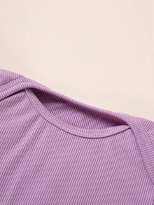 Set de 3 piezas de ropa de primavera/verano para niñas, incluye body con moño, vestido con estampado de mariposa y falda de tirantes, adecuado para fiestas, uso en casa y al aire libre - Morado Violeta - Ver 8