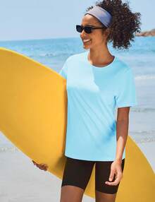 KEFITEVD Women's Short Sleeve T-Shirts UPF 50+ Sun Protection Quick Dry Athletic Running Workout Rash Guard Tops - lago azul claro - Ver 3