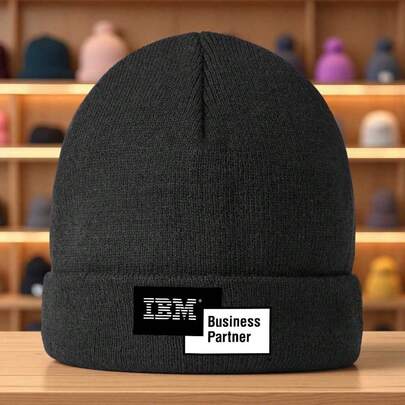 IBM Business Partner Logo Knitted Hat-Unisex Winter With IBM Logo Print, Soft And Durable IBM Accessories For Casual And Business Wear (Multiple Colors, Machine Washable)-IBM Partner Program Logo