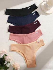 Paquete de 5 bragas cómodas, transpirables y de tiro bajo en colores multicolor con costillas para mujeres - Multicolor - Ver 3