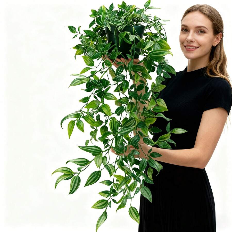 Maceta colgante artificial - Incluye maceta, apta para decoración de jardín primaveral al aire libre, también para el hogar, sala de estar, oficina, baño, decoración de estanterías, bodas y decoración de cumpleaños - Multicolor - Ver 1