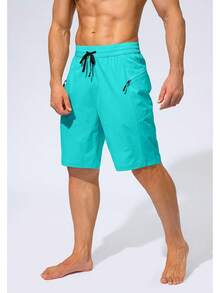 Men's Swim Trunks Quick Dry Board Shorts With Zipper Pockets Beach Shorts Bathing Suits Men - No Mesh Liner - 青色 - 查看 3