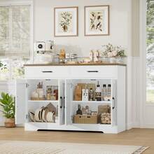 Sideboard, 120cm Wide Kitchen Cabinet With Worktops, Kitchen Buffet Storage Cabinet With 2 Drawers And 4 Doors Living Room, Kitchen, Hallway - 白色 - 查看 2