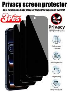 3pcs Privacy Screen Protector, Compatible With IPhone 17/16/16e/15/14/13/13 Pro/12/11/17 Pro Max/17 Air/16 Pro Max/15 Pro Max/14 Pro/Plus/Mini/X/XR/XS Max/7/8, 9H+ Tempered Glass Film, Anti-Scratch, Full Coverage, Privacy Anti-Peeping - Black - View 19