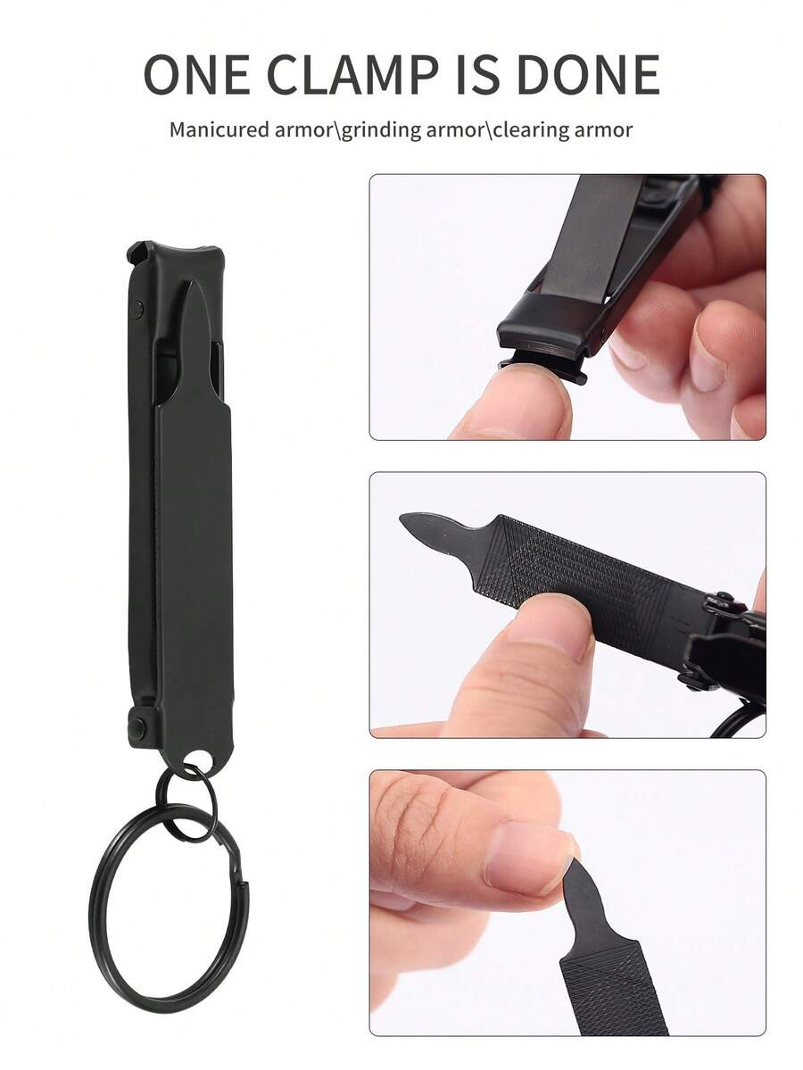 1pc Salon Quality Stainless Steel Black Portable Ultra-Thin Extremely Sharp Keychain Multi-Function Foldable Nail Clipper Nail Scissors Professional Manicure Pedicure Foot Care Tool, Suitable For Home, Travel, Camping And Outdoor