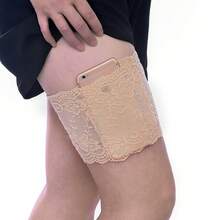 Non-Slip Thigh Phone Pouch European And American Hot  Lace Stocking Cover Women's Garter Belt Pocket Factory Direct - 膚色小花[女士手機隨身放] - 查看 3