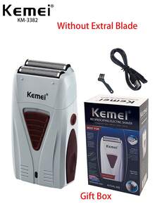 Kemei KM-3382 Rasoir électrique pour hommes, comprend 1 jeu de lames supplémentaire, rasoir réciproque à double lame, utilisation mouillée et sèche, convient pour la barbe, les soins du visage, la peau grasse, la coupe de cheveux, rechargeable par USB, design sans fil, convient pour le rasage de la tête au quotidien, usage domestique, excellent cadeau pour les hommes - Gris pâle - Voir 16