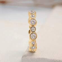 Fashionable Delicate Bezel-Set Cubic Zirconia 18K Gold Plated Women's Wedding Band Ring - Gold - View 3