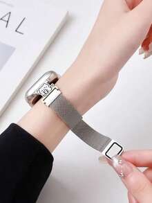 38mm/40mm/41mm/42mm/44mm/45mm Silver Cartoon Metal Mesh Watch Band Compatible With Apple Watch Series 1/2/3/4/5/6/7/8/9/10/SE/Ultra, Magnetic Quick Release Design, Breathable And Durable, Fashion Versatile - Kitten 42/44/45/49/S10-46mm - View 3