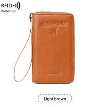 RFID Blocking Passport Holder Card Wallet, Multi-Functional Large Capacity Travel Wallet With Card Slots, ID Window, And Wrist Strap