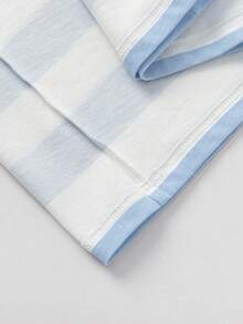 Balabala Young Boy Soft Fabric Cartoon Smiley Face Striped Print Round Neck Short Sleeve Casual T-Shirt, Loose Fit - White and Blue - View 9