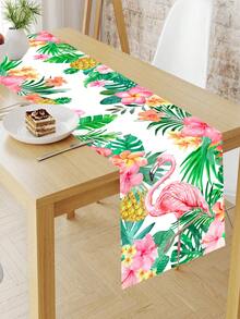 1件夏威夷主题桌旗，花卉棕榈叶和火烈鸟图案涤纶桌旗，夏季夏威夷派对桌布，节日生日婚礼派对装饰，夏季海滩餐桌装饰，夏威夷阿罗哈派对装饰，夏季室内外派对桌布，餐桌厨房装饰桌裙，春季装饰，家居装饰桌布套装，节日派对礼物 - 夏威夷花卉紅鶴 - 查看 7