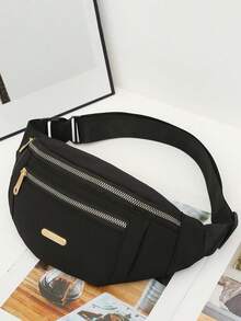 1pc Women's Waterproof Waist Bag, Fashion Crossbody Shoulder Bag, Multi-Layer Casual Bag, Minimalist Versatile Lightweight Design, Retro Travel Bag, Multi-Compartment Sports Waist Pack, Nylon Material Chest Bag - Black - View 4