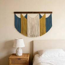 1件套流苏编织壁挂，波西米亚风格装饰挂毯，手工木板编织墙饰，背景墙，床头板装饰 - 如圖 - 查看 5