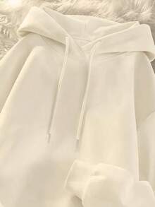 纯色套头卫衣，可爱Y2K风格女式卫衣，秋季返校季女装，落肩长袖休闲女式卫衣，2025新款秋季女装，冬季女装 - 杏色 - 查看 5