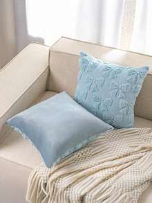 2pcs Spring/Summer Decorative Pillow Covers, Wedding, Christmas, Valentine's Day Party Decor Cushion Covers, Cute Bow Soft Plush Jacquard Sofa Throw Pillow Cases, Suitable For Girls Bedroom, Bed, Sofa, Living Room - Màu xanh nhạt - Xem 6