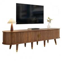 TV Cabinet 69 In With Sliding Door, Walnut Look & Large Storage – Country-Style TV Stand Made Of MDF With Open Shelves, Drawers & Cabinet – Natural Design - Wood + MDF - View 12