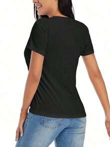 Hamilton Text Logo Masks And Tee-Shirts Active T-Shirt, Women's T-Shirt, 220g Pure Cotton, Casual Short-Sleeved, Perfect For Casual Daily Wear. -Premium Cotton Graphic Printed Round Neck T-Shirts-365TT-Shirt- Oversized Casual Short Sleeve Round Neck Tee, Soft Breathable Fabric For Holiday Parties& Gift Giving - 黑色 - 查看 2