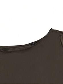 优雅时尚斜肩褶皱设计长袖阔腿连体裤，秋冬季新品 - 棕色 - 查看 5