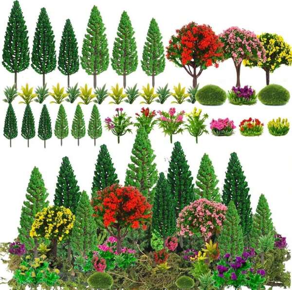 32pcs Model Trees Mixed Model Flower Trees Tree Artificial Fake Mini Flower Decorations For DIY Crafts Landscape Train Railroad Scenery Diorama Supplies