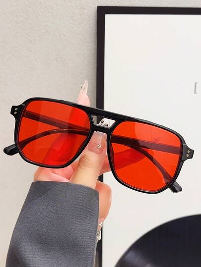 1pc Unisex Tortoise Shell Color Square Frame Double Bridge Pilot Style Fashion Glasses For Vacation Boho Shades Beach Accessories Beach Accessories For Women Glasses Shades Basics Fall Winter Women Outfits Clothes Business Casual Gifts Leopard