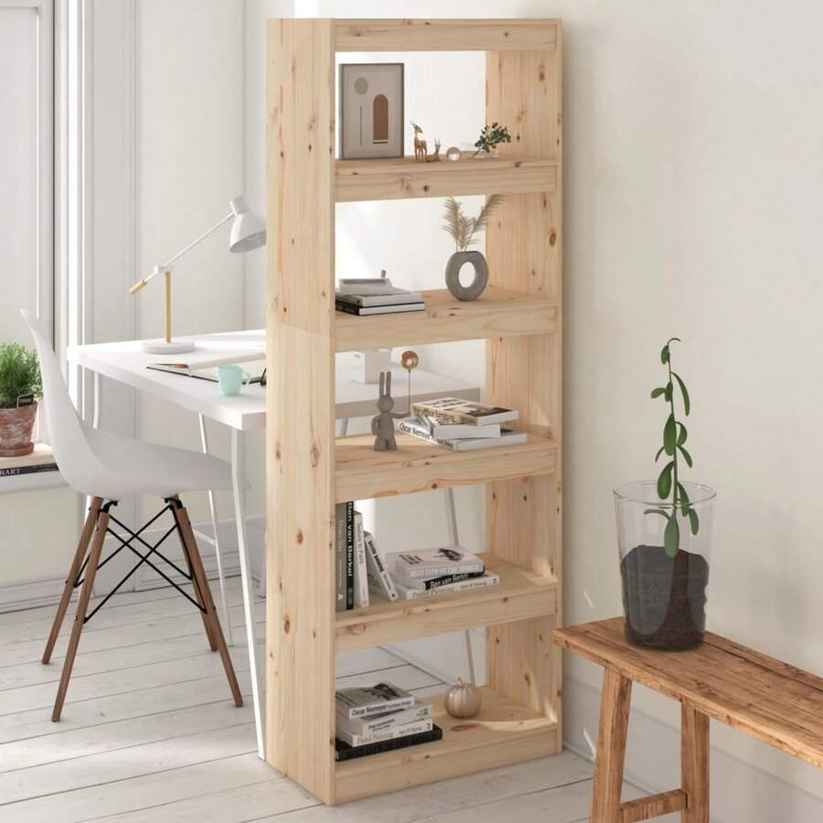 vidaXL Biblioteca/separador de piezas 60x30x167,5 cm pin macizo - Marrón - Ver 1