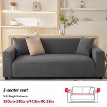 1件装现代简约全覆盖弹力防滑沙发套 - 四季通用提花天鹅绒保护套，宠物友好，防污防刮，适用于1-5座沙发（不含枕套） - 深灰色 - 查看 12