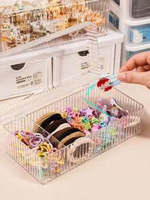发饰收纳盒，带隔层，多层带盖，可收纳发圈、发带、发夹等，女孩首饰盒，橡胶材质 - 無色 - 查看 7