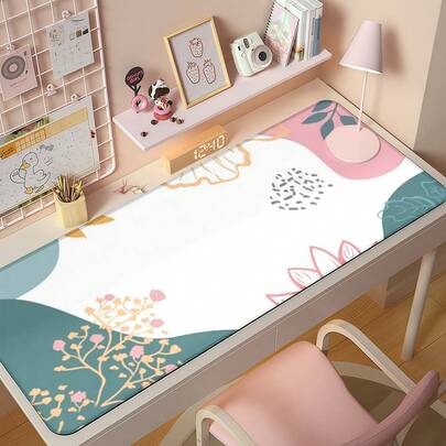 1 pieza Alfombrilla de ratón con ilustración minimalista de planta floral, tapete de escritorio grande de estilo fresco y curativo de color suave, antideslizante para oficina y estudio