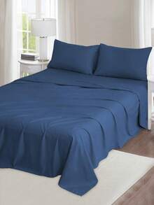 Juego De Sábanas Matrimonial De Unicolor Supersuave 3000 Hilos, Tejido Suave Y Agradable Para La Piel, Transpirable Y Cómodo, 4 Piezas / (1 Forro, 1 Sábana/ 2 Fundas) - azul real - Ver 1