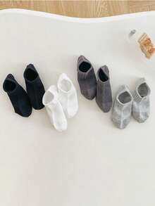 4 Pairs Fashion Simple Boat Socks, Mesh Socks, Ankle Socks, Suitable For 1-16 Years Old Boys And Girls, Spring/Summer - Black and White - View 6