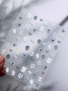 1pc Silver Foil Retro Butterfly Nail Art Stickers, Autumn & Winter Style Nail Art Accessories - Multicolor - View 8