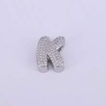  1pc New Silver Color Cubic Zirconia A-Z Initial Alphabet Charm Big Hole Beads,26 Alphabet Letter Pendant Jewelry Accessories - Silver - View 29