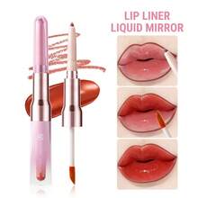 1支二合一双头唇彩唇线笔，高品质唇线笔，镜面妆效持久哑光液体唇膏，防晕染，不沾杯，日常唇妆 - 彩色 - 查看 1