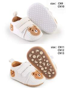1pair Boys' Cartoon Bear Corduroy Sneakers With Flat Sole Fashionable For Parties And Cute For Sports, Suitable For Spring And Summer - White - View 7