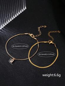 2pcs Minimalist Square Cubic Zirconia Multi-Layer Bracelet, Elegant & Suitable For Women's Daily Wear - Yellow Gold - View 8