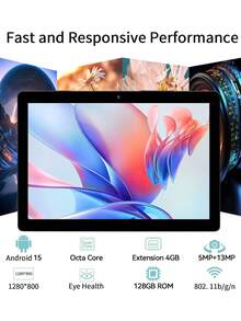 Qetupa Android 15 10-Inch Tablet PC, Octa-Core Processor, 4GB RAM, 128GB ROM, Expandable To 1TB, 6000mAh Battery, 1280x800 HD Touchscreen, 5MP Front + 13MP Rear Dual Cameras, Supports WiFi 802.11ac, Bluetooth 5.2, 2MP Front + 5MP Rear Dual Cameras - White - View 4