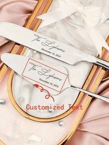 2件套定制不锈钢蛋糕刀套装，可刻字，适用于婚礼、生日、周年纪念、毕业典礼、单身派对、婚礼回礼等场合，多功能，春季系列，精致美学 - 彩色 - 查看 5