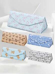 1 pieza Estuche plegable para gafas de sol con lazo, caja de gafas de cuero PU portátil y casual, unisex - Multicolor - Ver 2