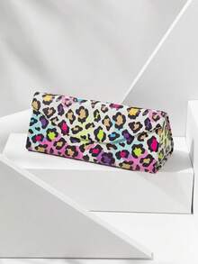 1pc Foldable Minimalist Heart-Shaped Glasses Case, Unisex Portable Casual Leopard Print PU Leather Box - Multicolor - View 4