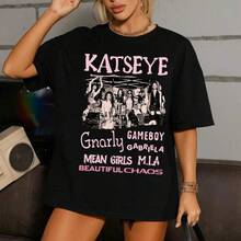 Katseye Shirt, The Beautiful Chaos Tour 2025 Shirt, Katseye Girl Group T-Shirt Vintage Katseye The Beautiful Chaos Tour Shirt, Katseye Kpop Graphics Tee, Katseye Gnarly  Parent-Child Outfits - 黑色4 - 查看 8