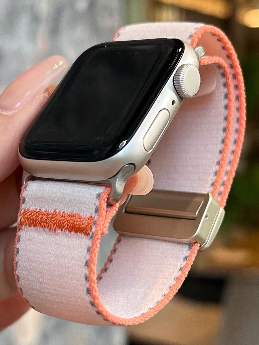 New Fashion Dual-Color Magnetic Nylon Watch Band Compatible With Apple Watch Series 11 10 9 8 7 6 5 4 3 2 1 SE, Cute Strap Fit For 42mm 46mm 49mm 45mm 40mm 42mm 44mm, Adjustable For Men & Women, Christmas Gift - Beige - View 1