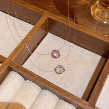 隐形项链，简约透明线条项链，配方晶锆石美人鱼泪珠，欧美时尚锁骨链，配8MM钻石 - 透明色 - 查看 9