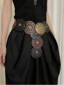 1 pièce Ceinture en PU de style rétro bohème, look de cowgirl occidentale américaine, convient pour toutes les saisons : automne, Halloween - Noir - Voir 27