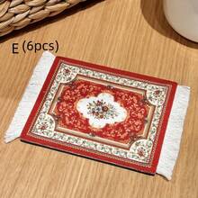 6件套方形流苏布艺桌垫咖啡杯垫复古波西米亚风新年情人节斋月家居派对装饰 - 彩色 - 查看 13