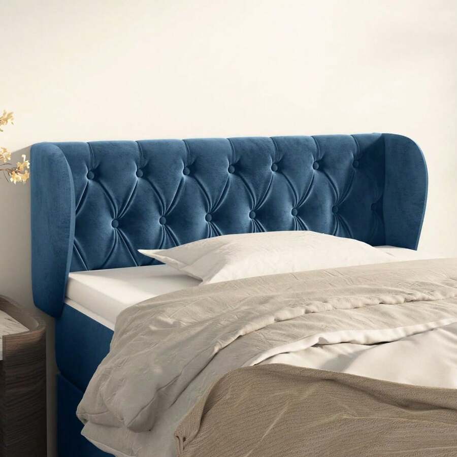 vidaXL Tête de lit avec oreilles Bleu foncé 103x23x78/88 cm velours - Bleu azur - Voir 1
