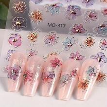 Purple Golden Flower Nail Stickers - 3D Embossed Purple Floral Nail Art - Golden Foil Dried Flower Leaf Spring Summer Nail Decals - Easy To Apply - Suitable For Nail Design - Multicolor - View 8